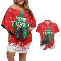 Funny Christmas Raven Couples Matching Off Shoulder Short Dress and Hawaiian Shirt Merry F Caw F - Wonder Print Shop