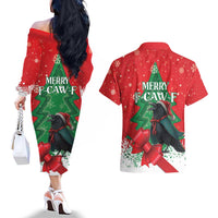 Funny Christmas Raven Couples Matching Off The Shoulder Long Sleeve Dress and Hawaiian Shirt Merry F Caw F - Wonder Print Shop
