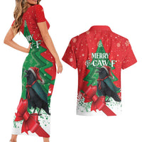 Funny Christmas Raven Couples Matching Short Sleeve Bodycon Dress and Hawaiian Shirt Merry F Caw F - Wonder Print Shop