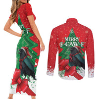 Funny Christmas Raven Couples Matching Short Sleeve Bodycon Dress and Long Sleeve Button Shirt Merry F Caw F - Wonder Print Shop