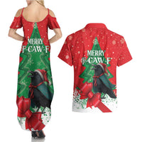 Funny Christmas Raven Couples Matching Summer Maxi Dress and Hawaiian Shirt Merry F Caw F - Wonder Print Shop