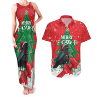 Funny Christmas Raven Couples Matching Tank Maxi Dress and Hawaiian Shirt Merry F Caw F - Wonder Print Shop