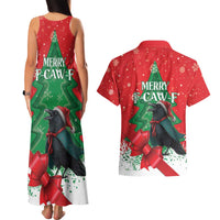 Funny Christmas Raven Couples Matching Tank Maxi Dress and Hawaiian Shirt Merry F Caw F - Wonder Print Shop