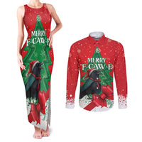 Funny Christmas Raven Couples Matching Tank Maxi Dress and Long Sleeve Button Shirt Merry F Caw F - Wonder Print Shop