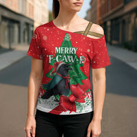 Funny Christmas Raven Cross Shoulder Shirt Merry F Caw F - Wonder Print Shop