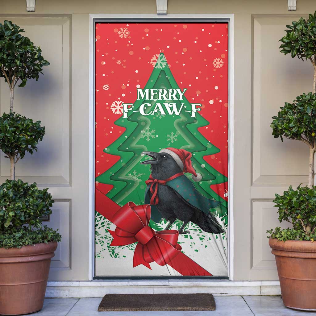 Funny Christmas Raven Door Cover Merry F Caw F - Wonder Print Shop