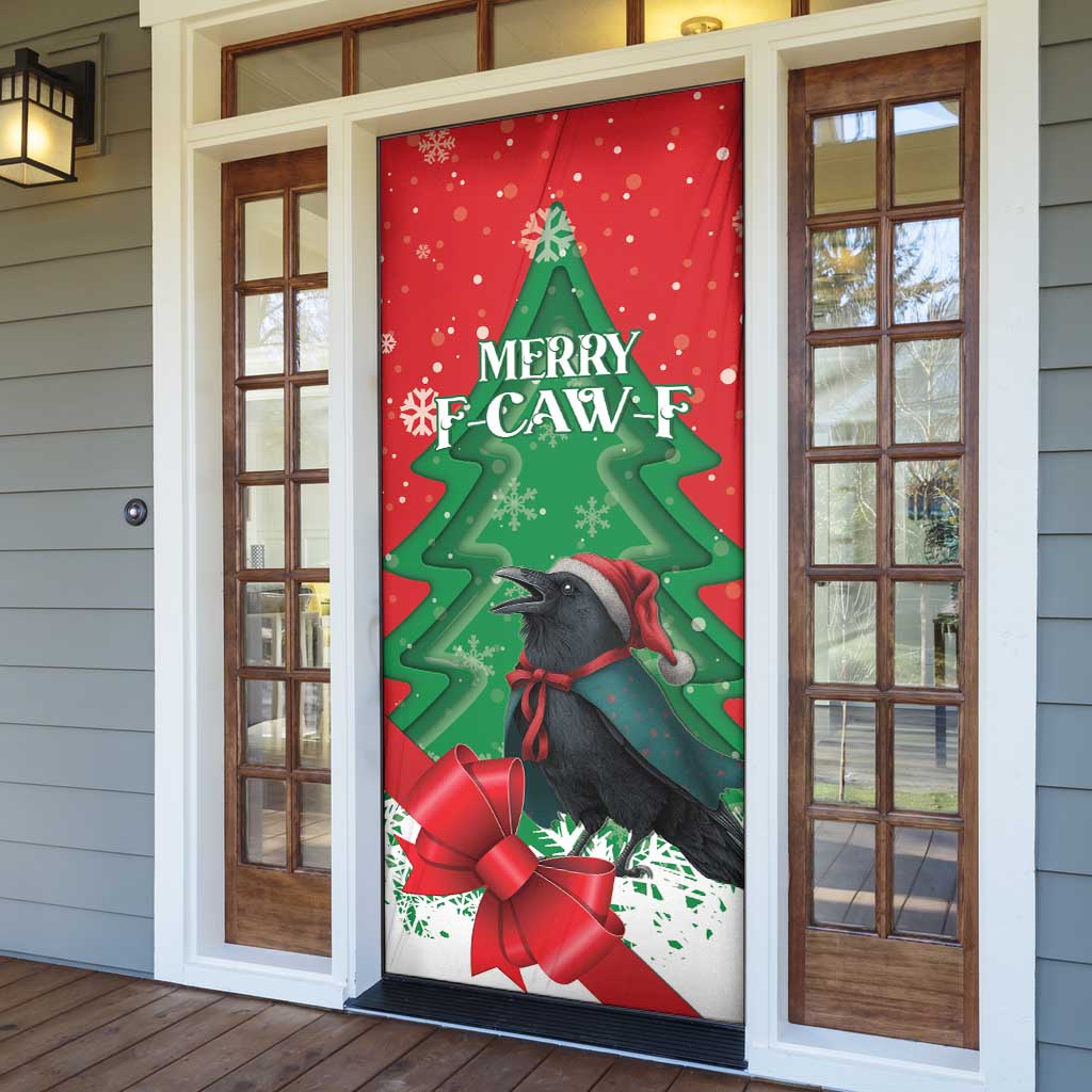 Funny Christmas Raven Door Cover Merry F Caw F - Wonder Print Shop