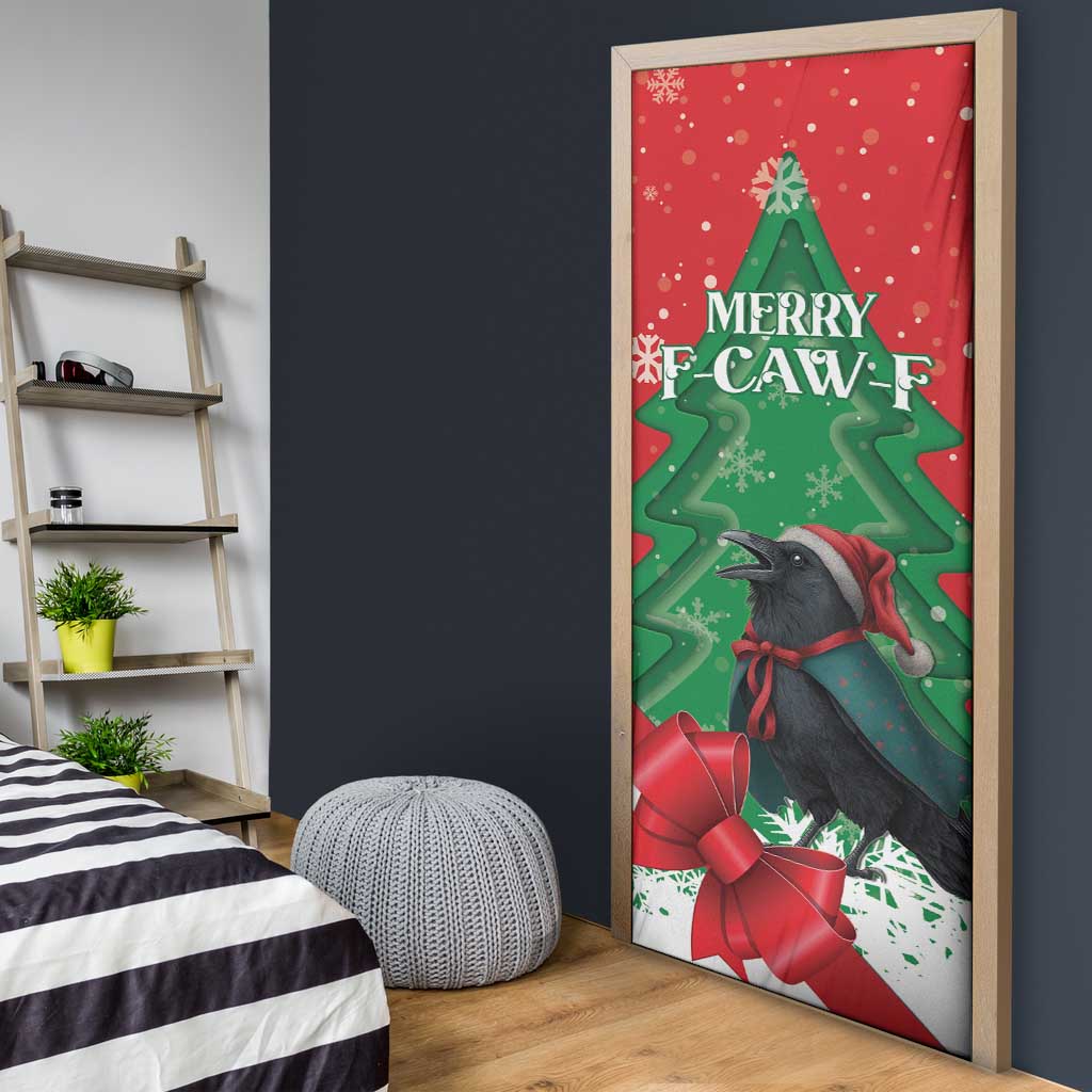 Funny Christmas Raven Door Cover Merry F Caw F - Wonder Print Shop