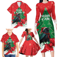 Funny Christmas Raven Family Matching Long Sleeve Bodycon Dress and Hawaiian Shirt Merry F Caw F - Wonder Print Shop