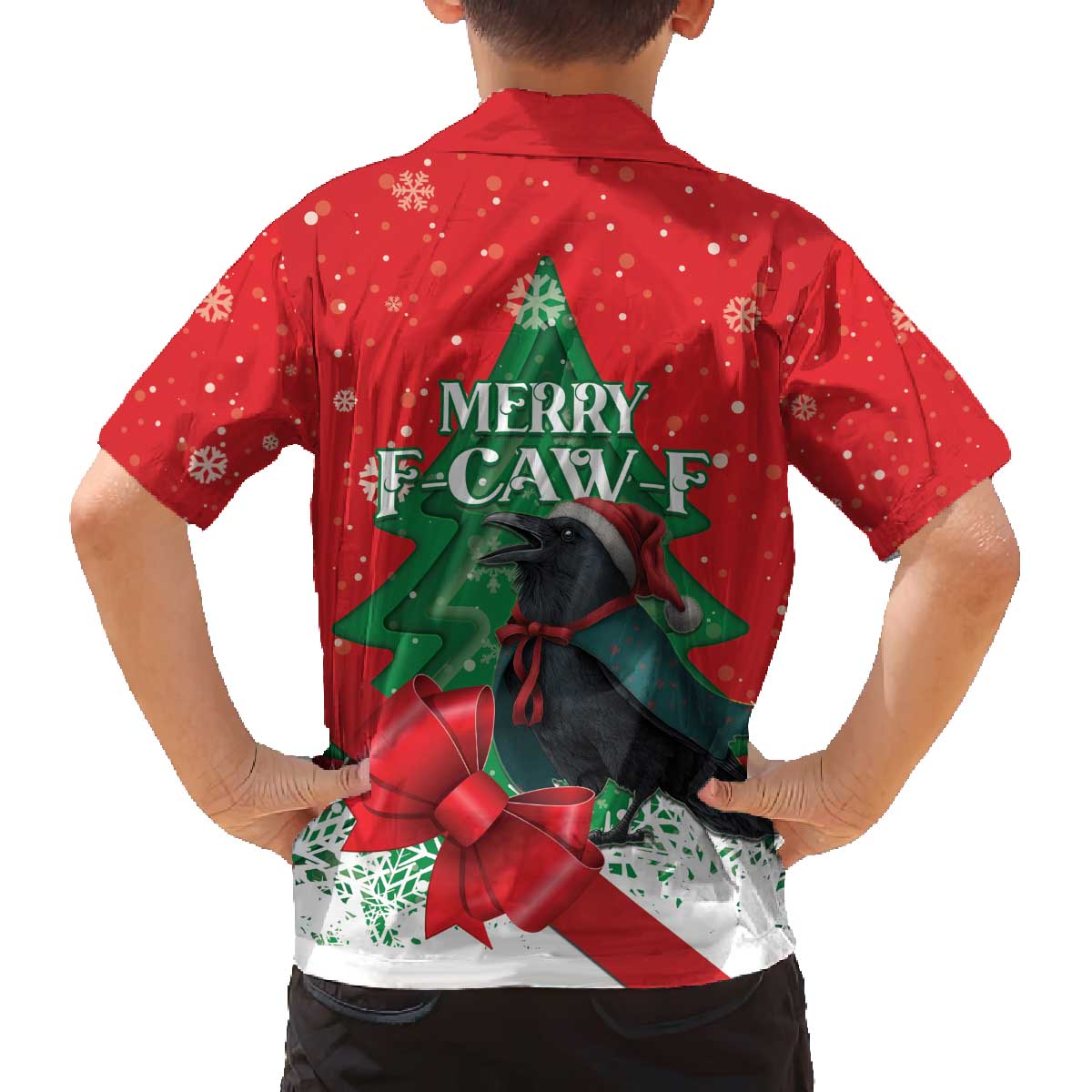Funny Christmas Raven Family Matching Off The Shoulder Long Sleeve Dress and Hawaiian Shirt Merry F Caw F - Wonder Print Shop