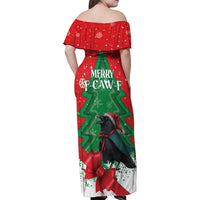 Funny Christmas Raven Family Matching Off Shoulder Maxi Dress and Hawaiian Shirt Merry F Caw F - Wonder Print Shop