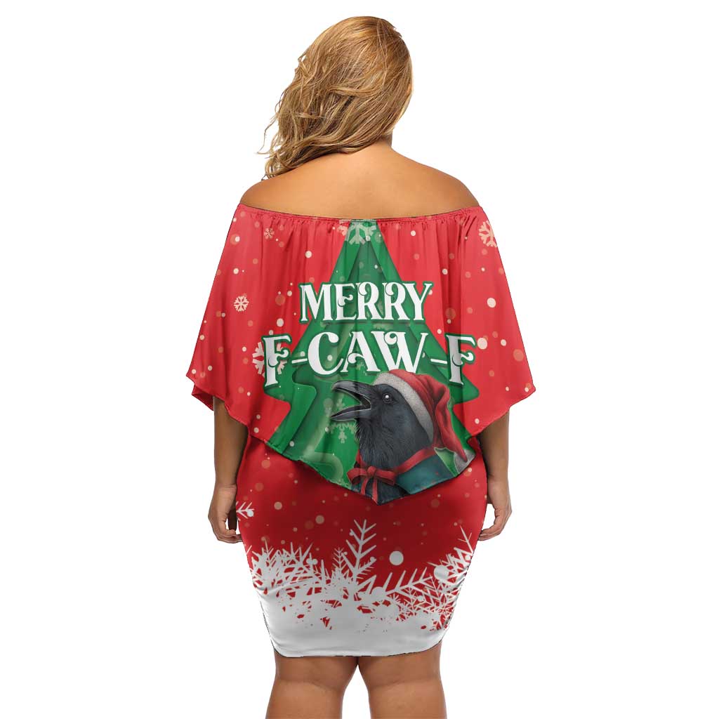 Funny Christmas Raven Family Matching Off Shoulder Short Dress and Hawaiian Shirt Merry F Caw F - Wonder Print Shop