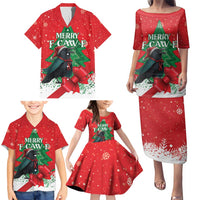 Funny Christmas Raven Family Matching Puletasi and Hawaiian Shirt Merry F Caw F - Wonder Print Shop