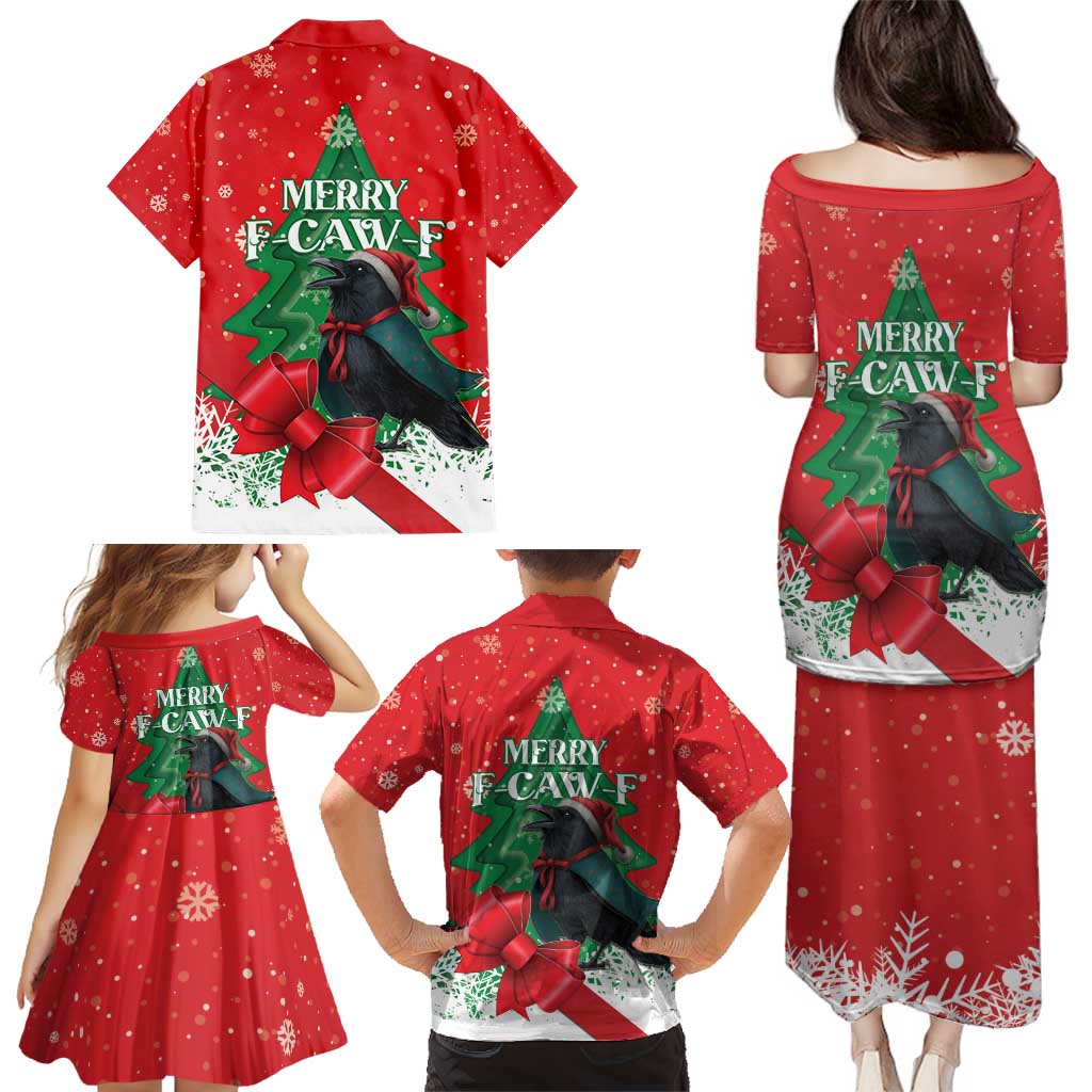 Funny Christmas Raven Family Matching Puletasi and Hawaiian Shirt Merry F Caw F - Wonder Print Shop