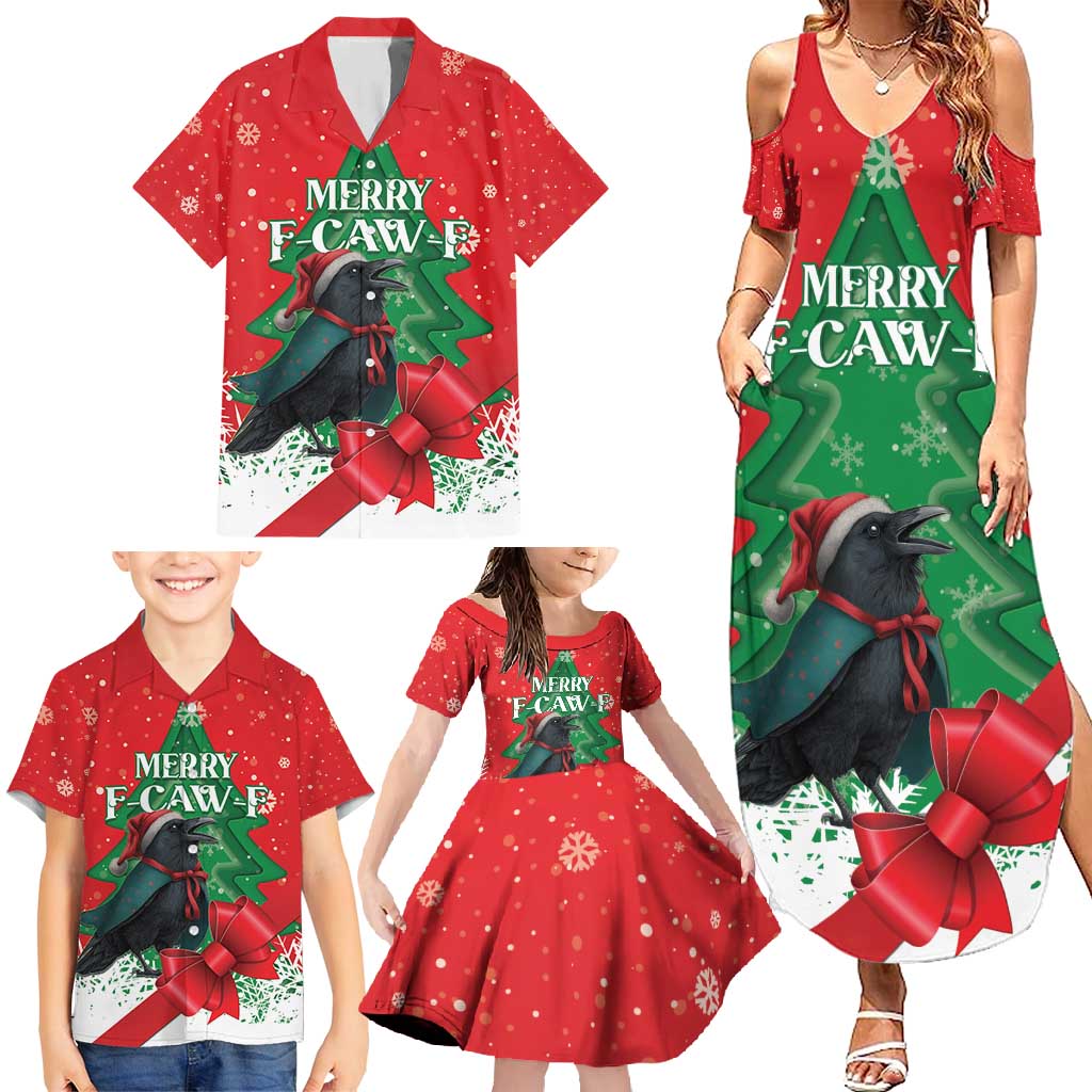 Funny Christmas Raven Family Matching Summer Maxi Dress and Hawaiian Shirt Merry F Caw F - Wonder Print Shop