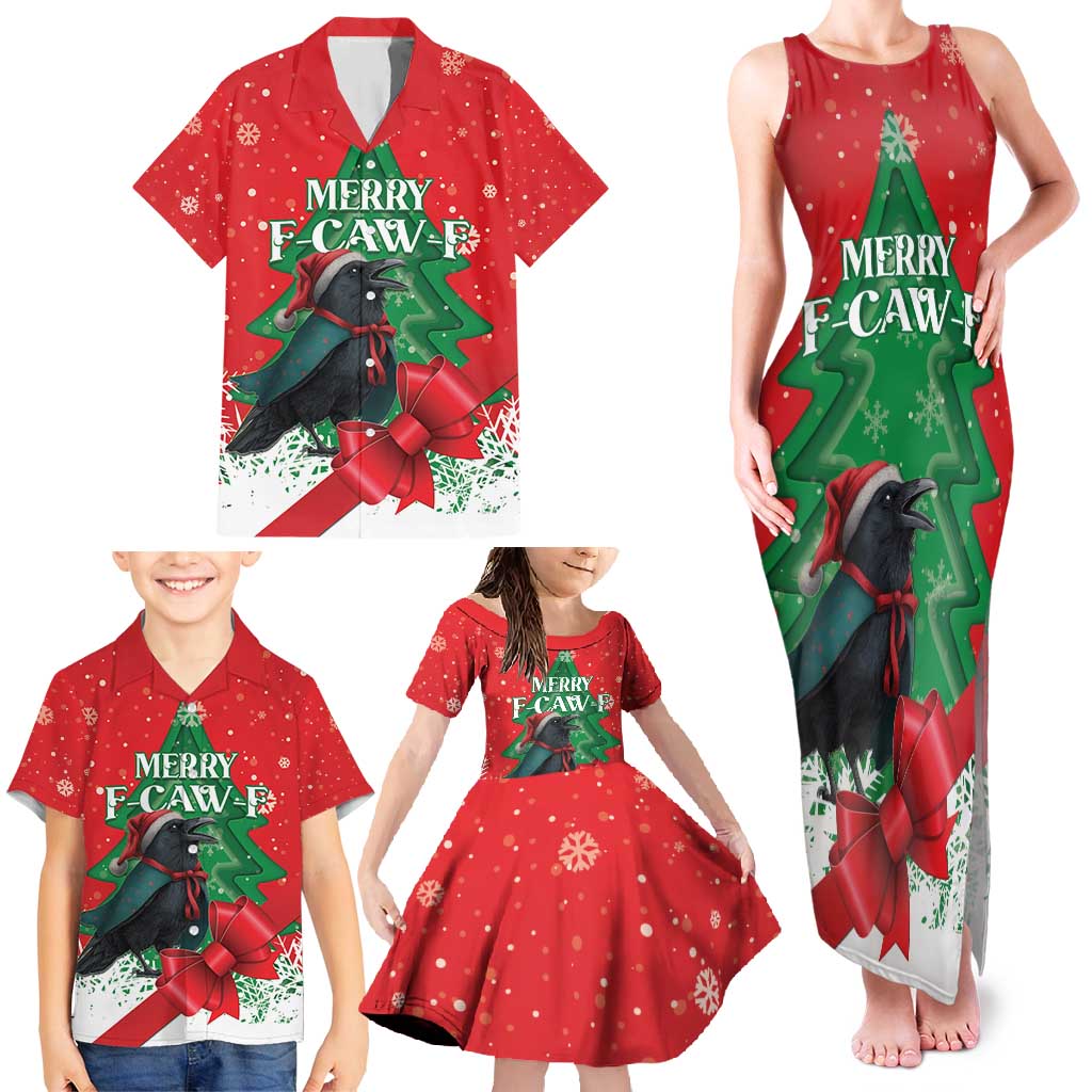 Funny Christmas Raven Family Matching Tank Maxi Dress and Hawaiian Shirt Merry F Caw F - Wonder Print Shop
