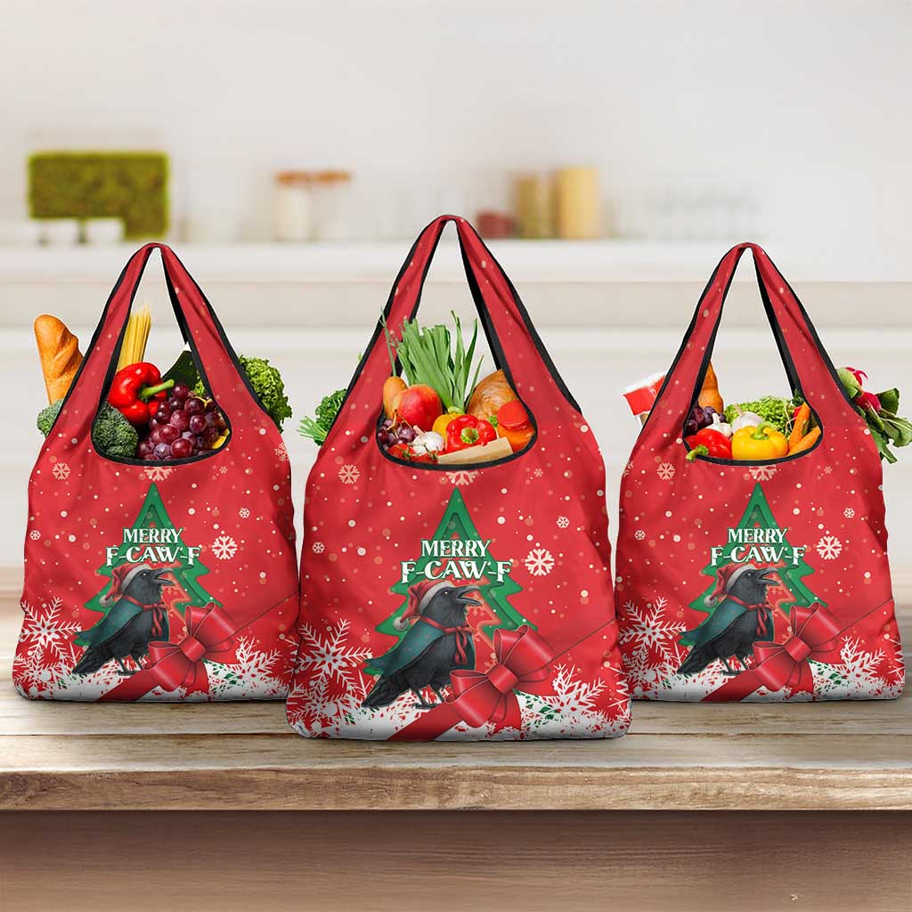 Funny Christmas Raven Grocery Bag Merry F Caw F - Wonder Print Shop