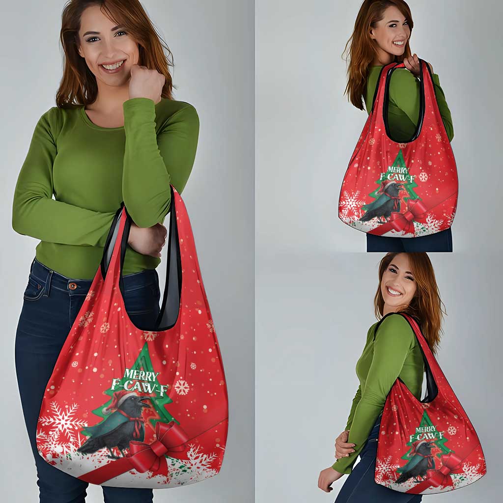 Funny Christmas Raven Grocery Bag Merry F Caw F - Wonder Print Shop