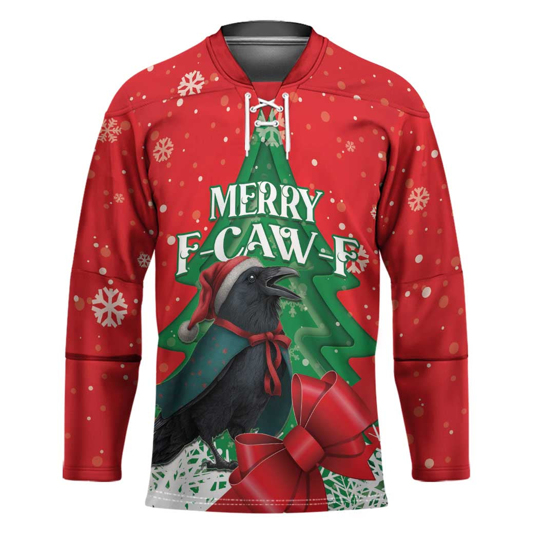 Funny Christmas Raven Hockey Jersey Merry F Caw F - Wonder Print Shop