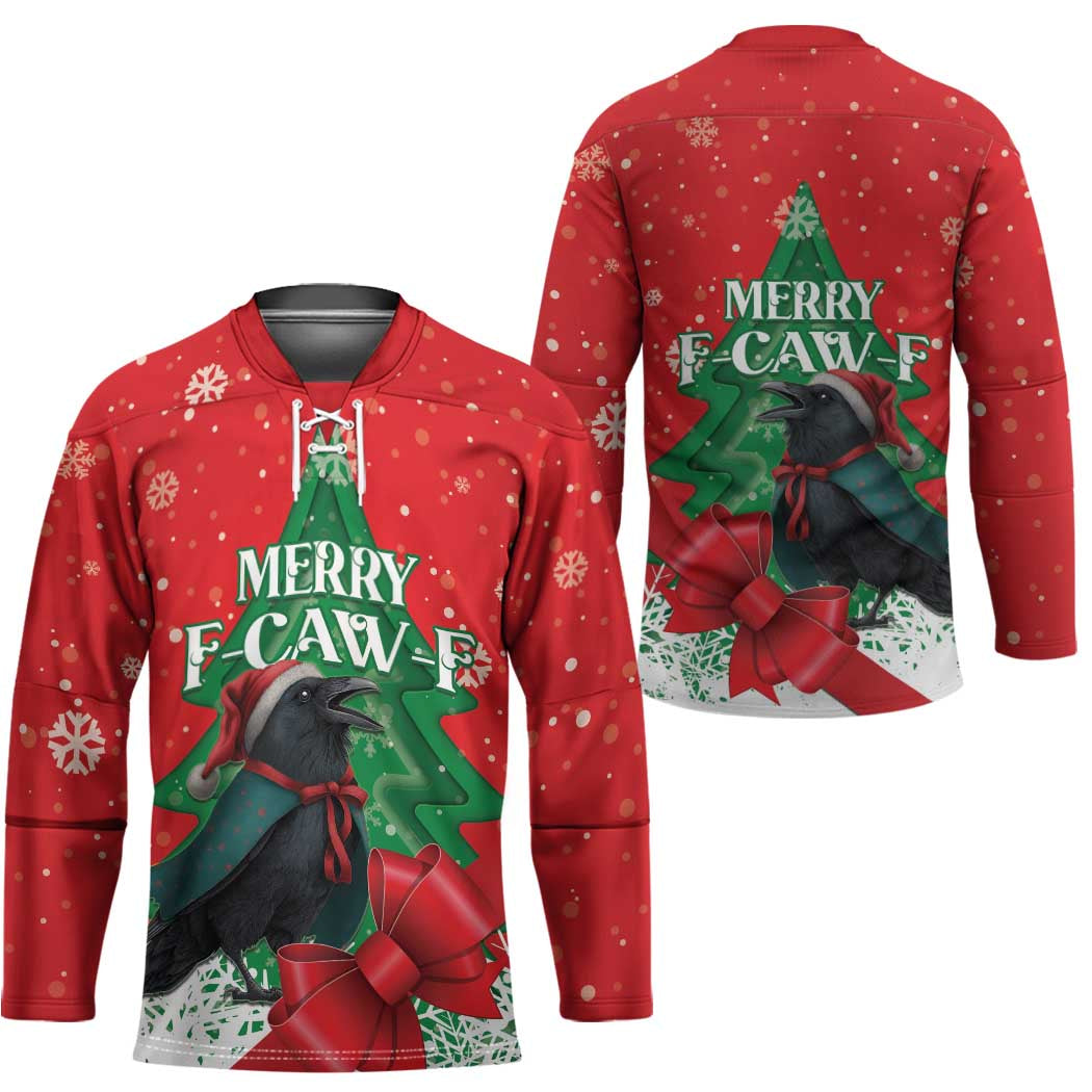 Funny Christmas Raven Hockey Jersey Merry F Caw F - Wonder Print Shop