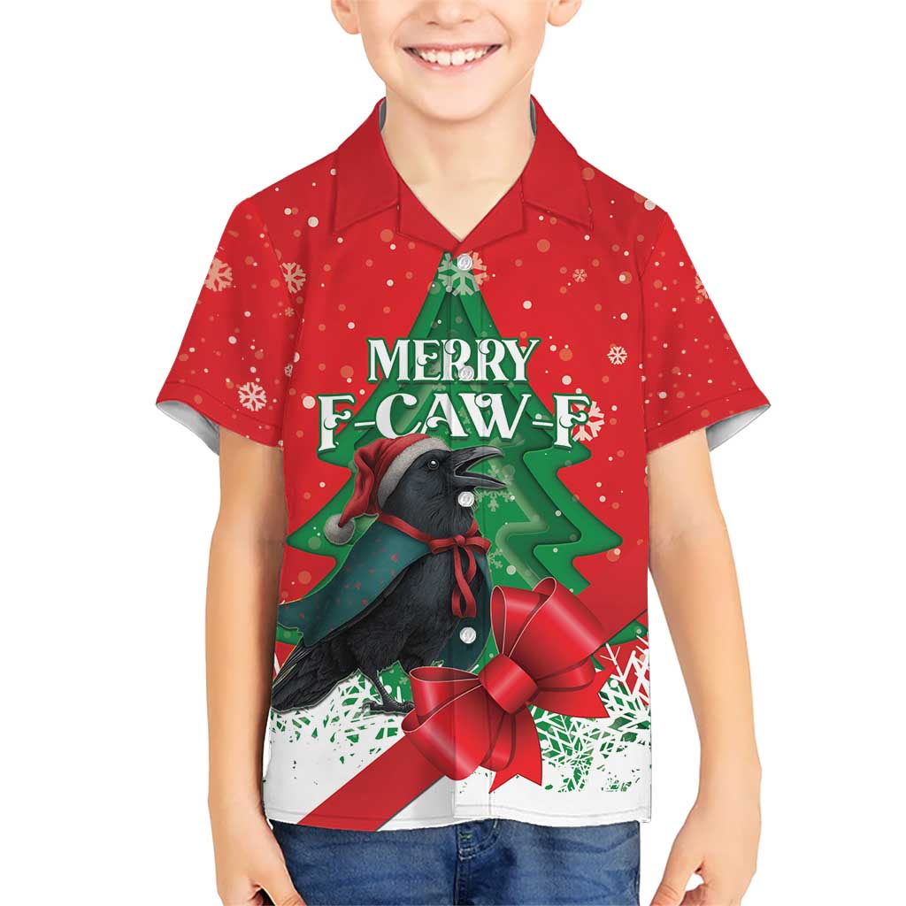 Funny Christmas Raven Kid Hawaiian Shirt Merry F Caw F - Wonder Print Shop