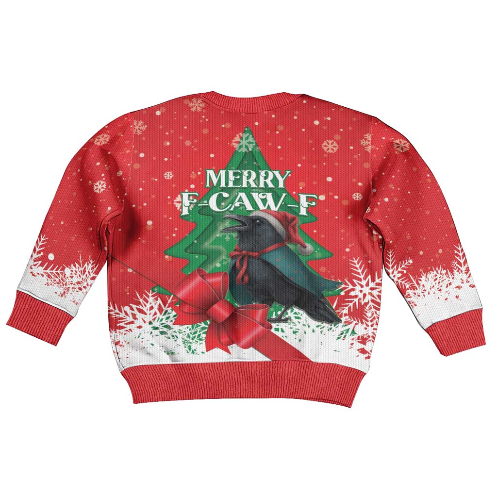 Funny Christmas Raven Kid Ugly Christmas Sweater Merry F Caw F - Wonder Print Shop