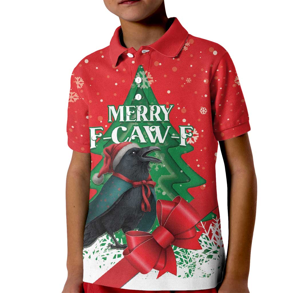 Funny Christmas Raven Kid Polo Shirt Merry F Caw F - Wonder Print Shop