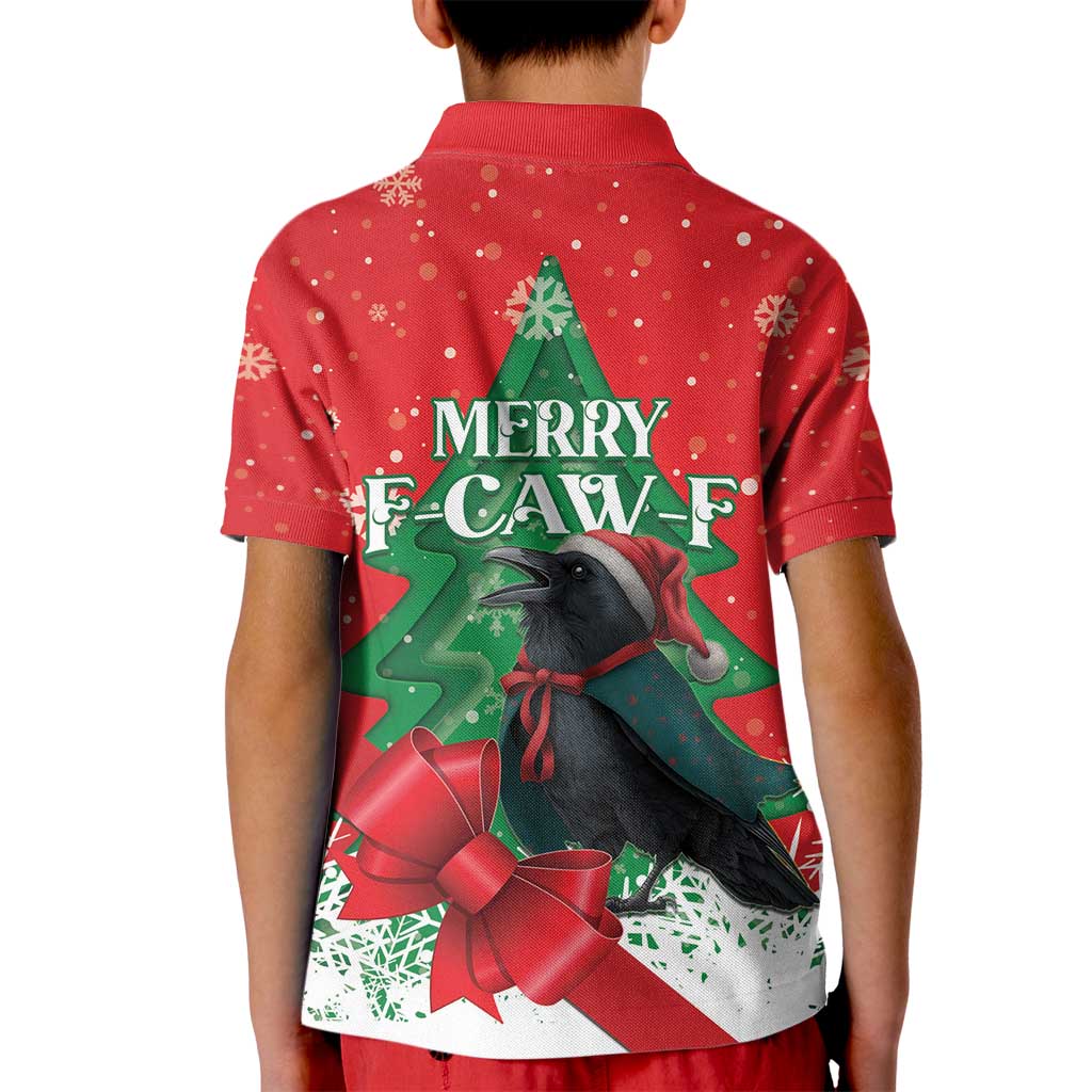 Funny Christmas Raven Kid Polo Shirt Merry F Caw F - Wonder Print Shop
