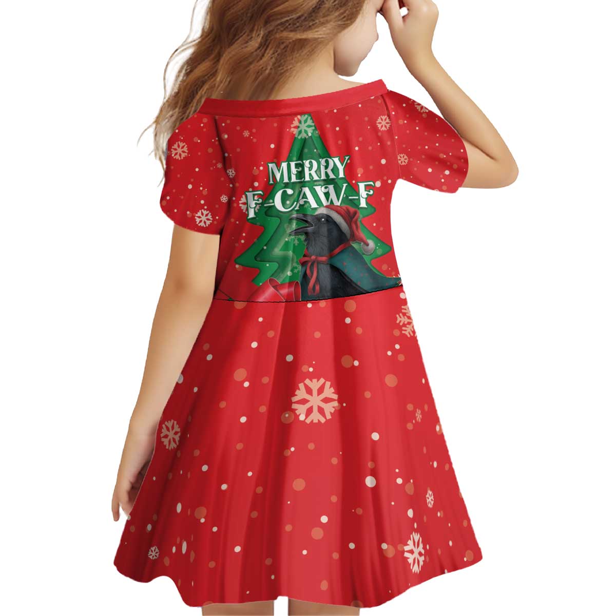 Funny Christmas Raven Kid Short Sleeve Dress Merry F Caw F - Wonder Print Shop