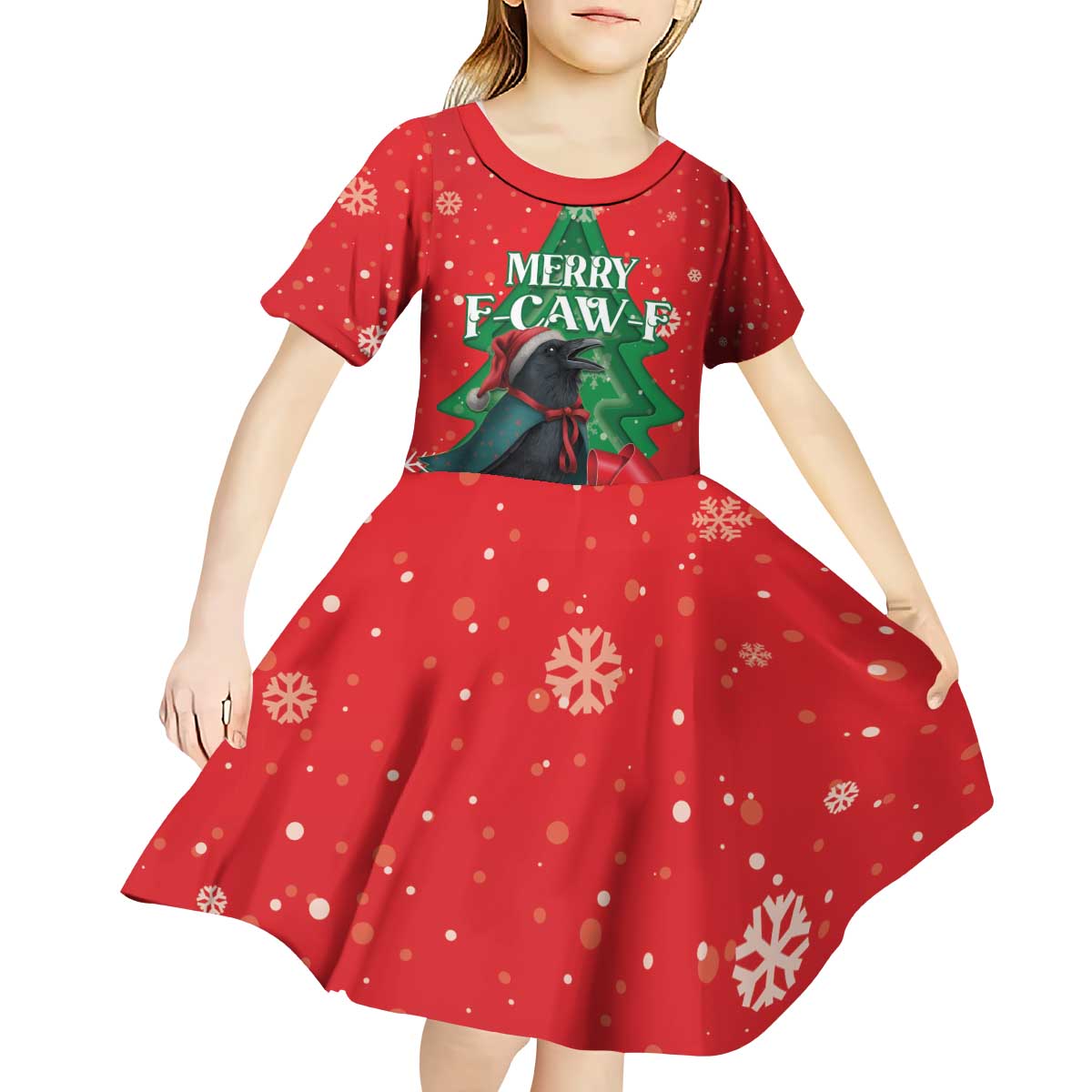 Funny Christmas Raven Kid Short Sleeve Dress Merry F Caw F - Wonder Print Shop
