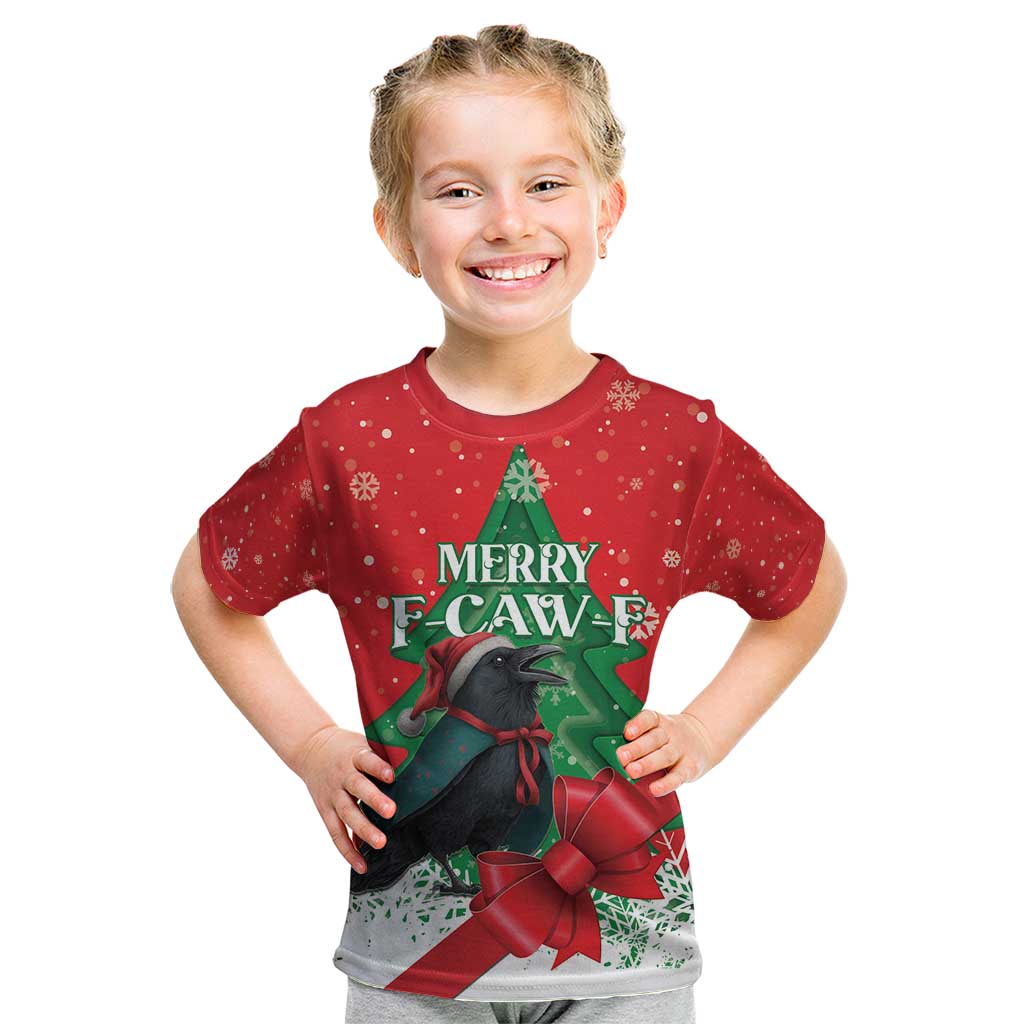 Funny Christmas Raven Kid T Shirt Merry F Caw F - Wonder Print Shop