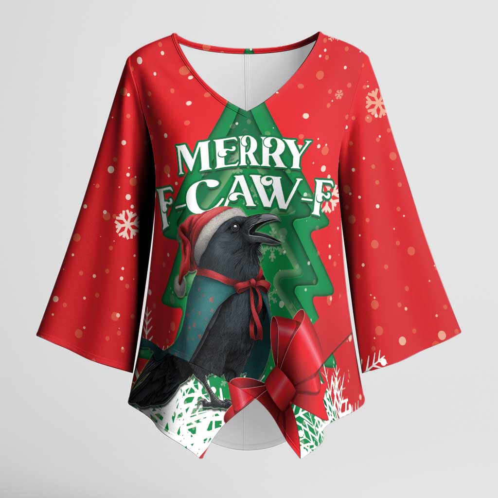 Funny Christmas Raven Kimono Sleeve Blouse Merry F Caw F - Wonder Print Shop