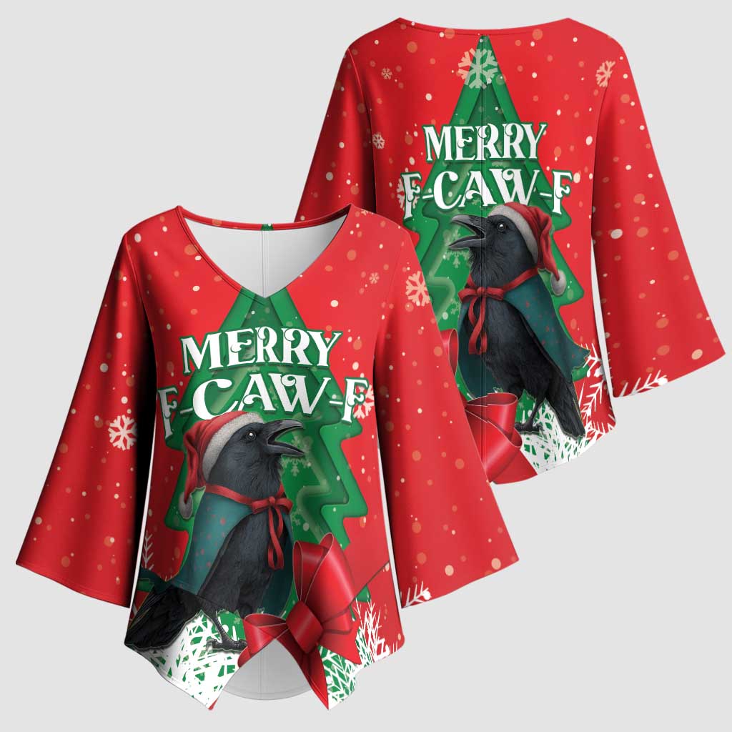 Funny Christmas Raven Kimono Sleeve Blouse Merry F Caw F - Wonder Print Shop