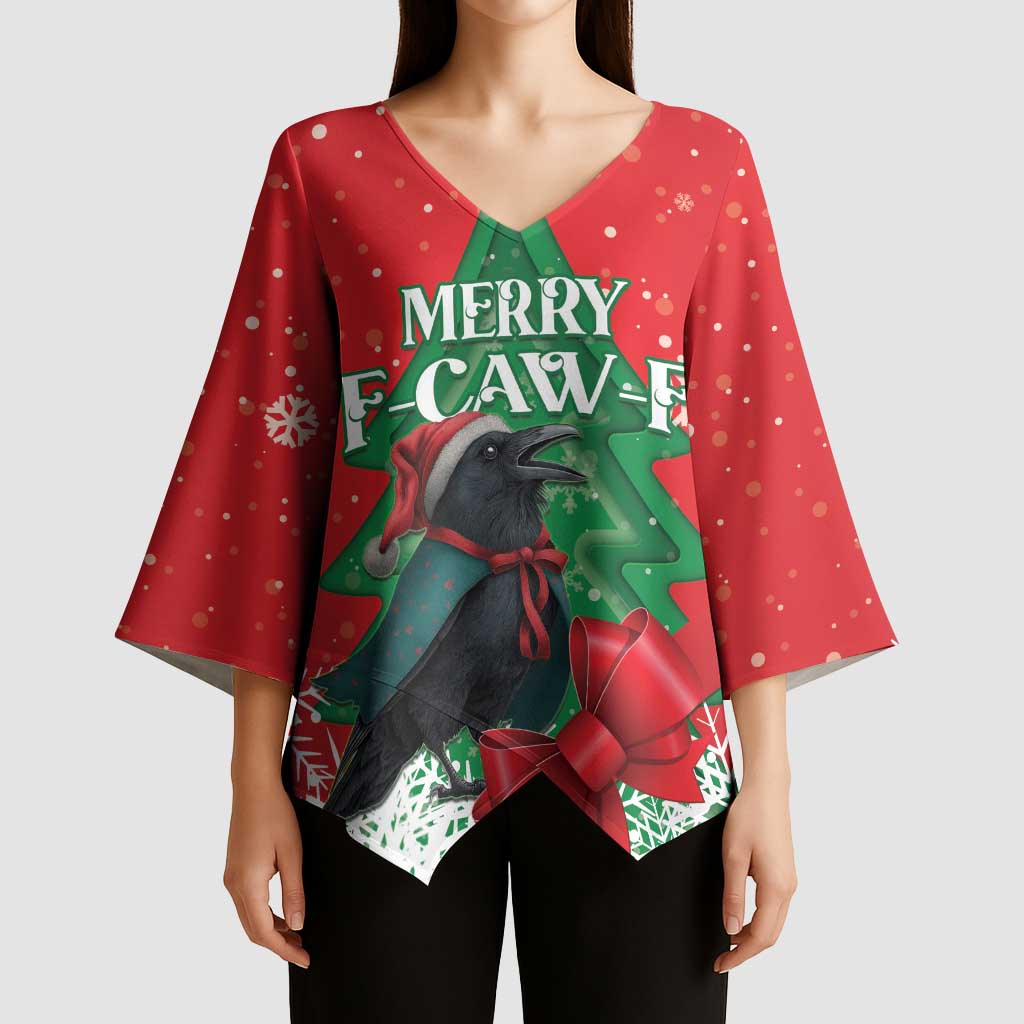 Funny Christmas Raven Kimono Sleeve Blouse Merry F Caw F - Wonder Print Shop