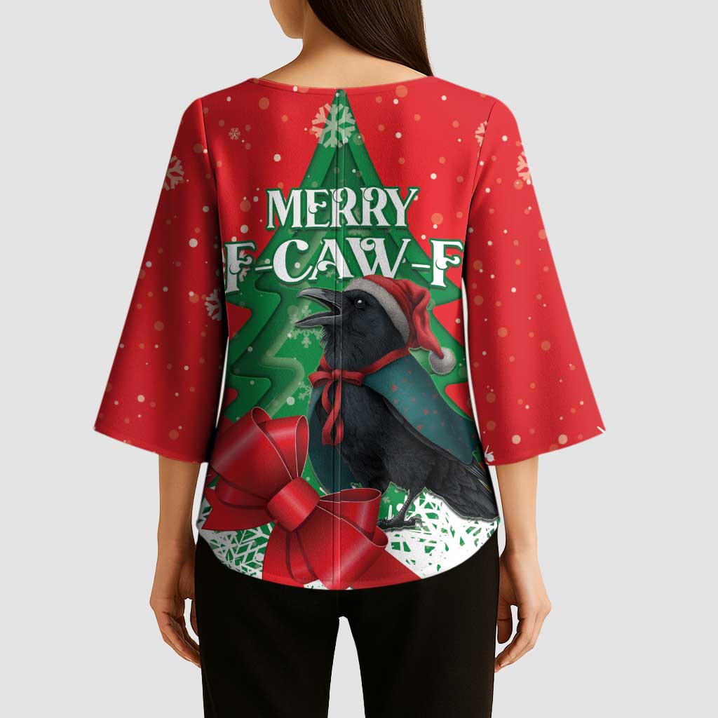Funny Christmas Raven Kimono Sleeve Blouse Merry F Caw F - Wonder Print Shop