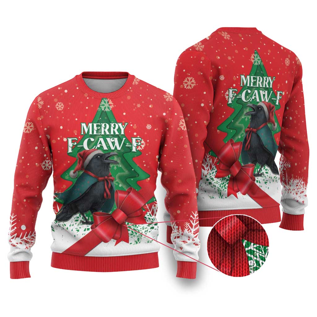 Funny Christmas Raven Ugly Christmas Sweater Merry F Caw F - Wonder Print Shop