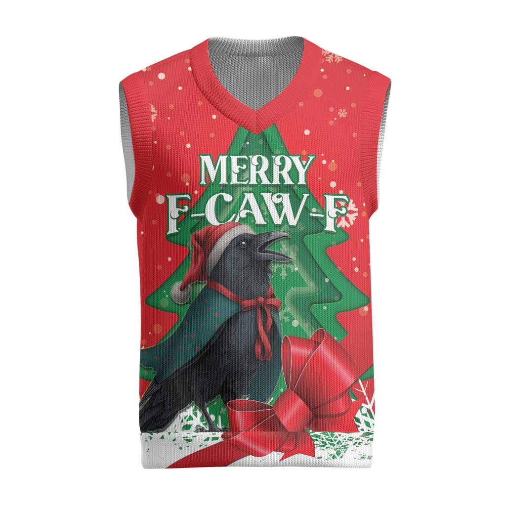Funny Christmas Raven Christmas Knitted V-Neck Vest Merry F Caw F - Wonder Print Shop