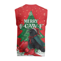 Funny Christmas Raven Christmas Knitted V-Neck Vest Merry F Caw F - Wonder Print Shop