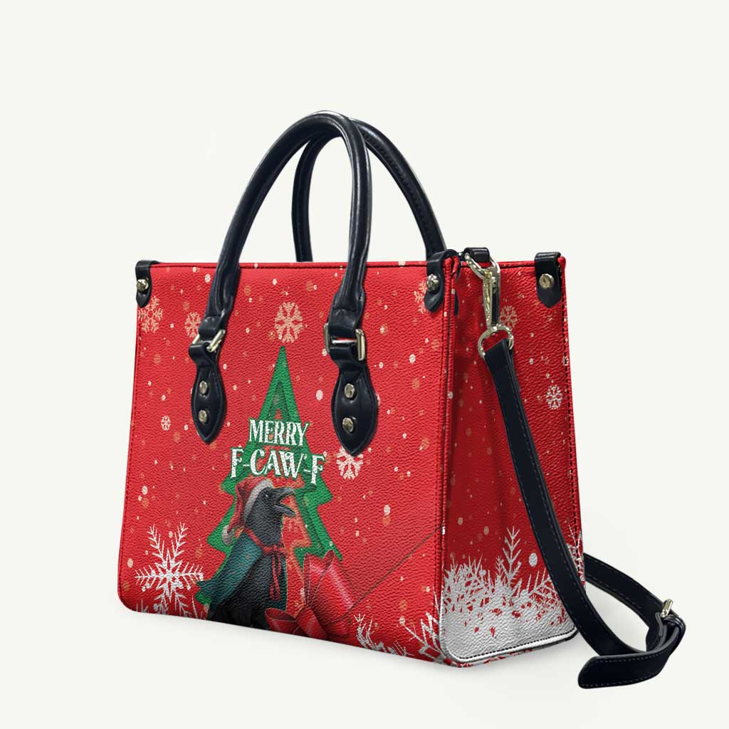Funny Christmas Raven Leather Bag Merry F Caw F - Wonder Print Shop