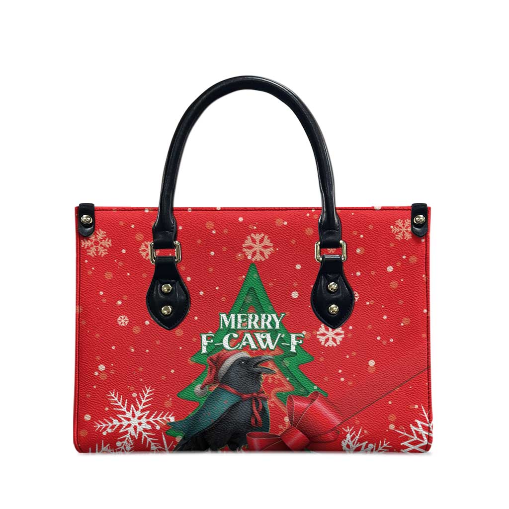 Funny Christmas Raven Leather Bag Merry F Caw F - Wonder Print Shop
