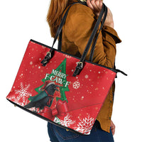 Funny Christmas Raven Leather Tote Bag Merry F Caw F - Wonder Print Shop
