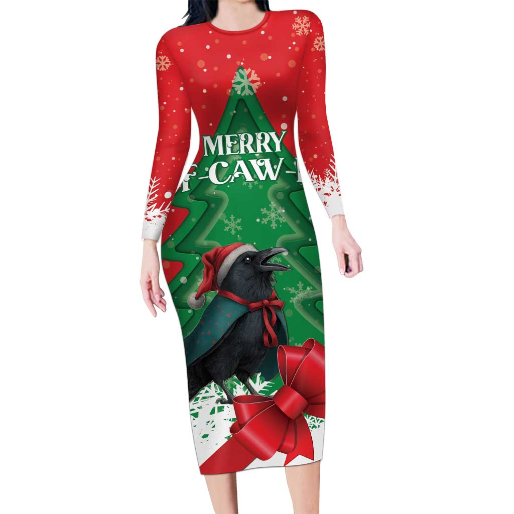 Funny Christmas Raven Long Sleeve Bodycon Dress Merry F Caw F - Wonder Print Shop