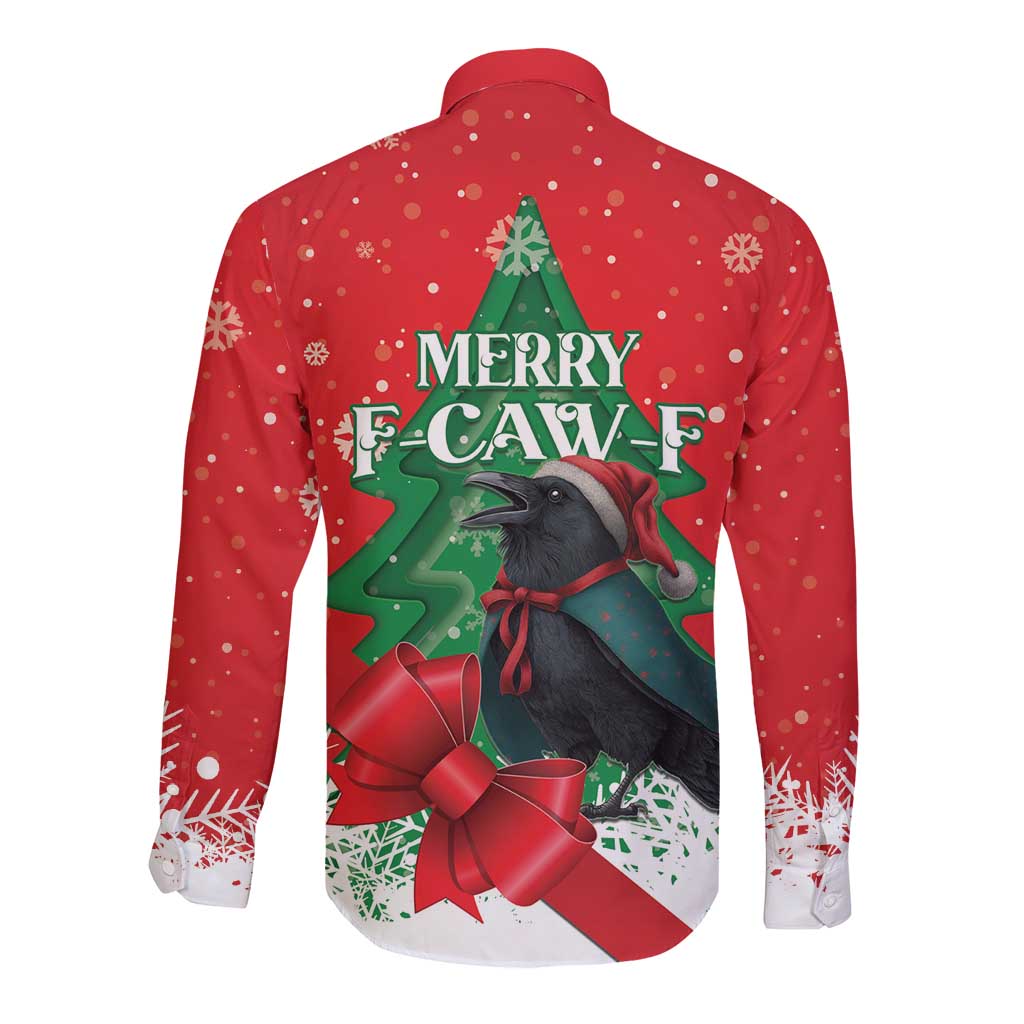 Funny Christmas Raven Long Sleeve Button Shirt Merry F Caw F - Wonder Print Shop