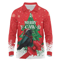 Funny Christmas Raven Long Sleeve Polo Shirt Merry F Caw F - Wonder Print Shop