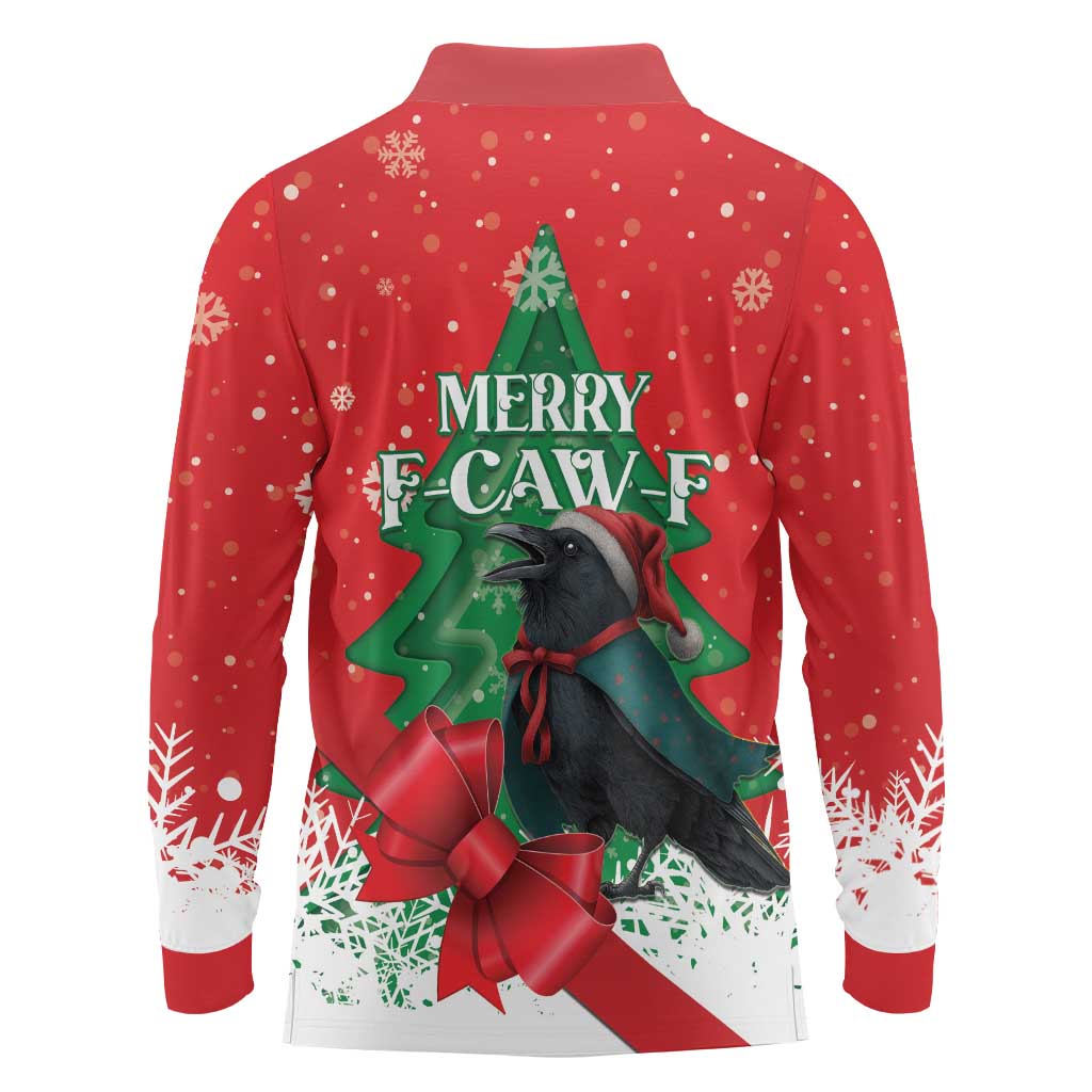 Funny Christmas Raven Long Sleeve Polo Shirt Merry F Caw F - Wonder Print Shop