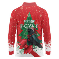 Funny Christmas Raven Long Sleeve Polo Shirt Merry F Caw F - Wonder Print Shop