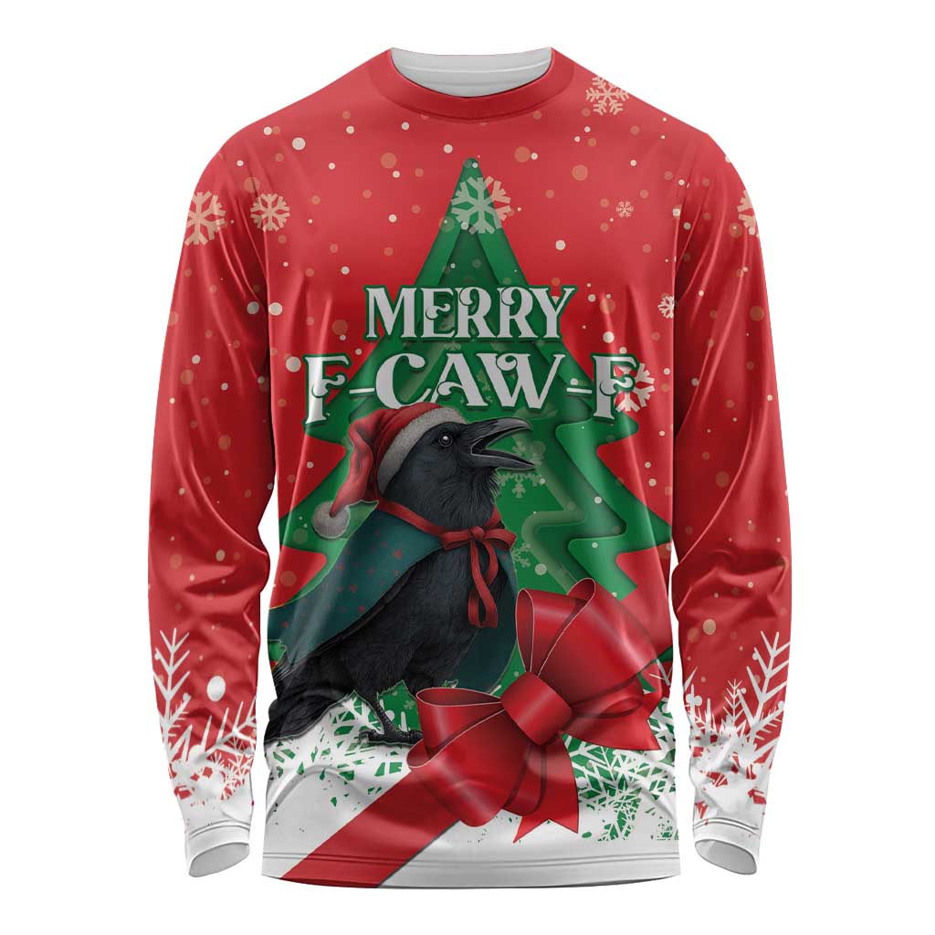 Funny Christmas Raven Long Sleeve Shirt Merry F Caw F - Wonder Print Shop