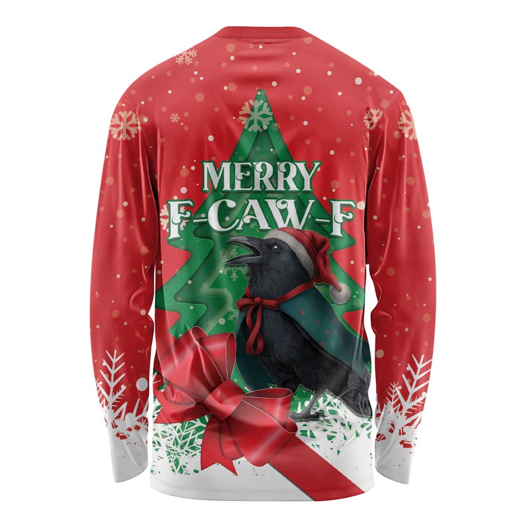 Funny Christmas Raven Long Sleeve Shirt Merry F Caw F - Wonder Print Shop