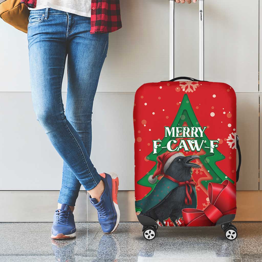Funny Christmas Raven Luggage Cover Merry F Caw F - Wonder Print Shop