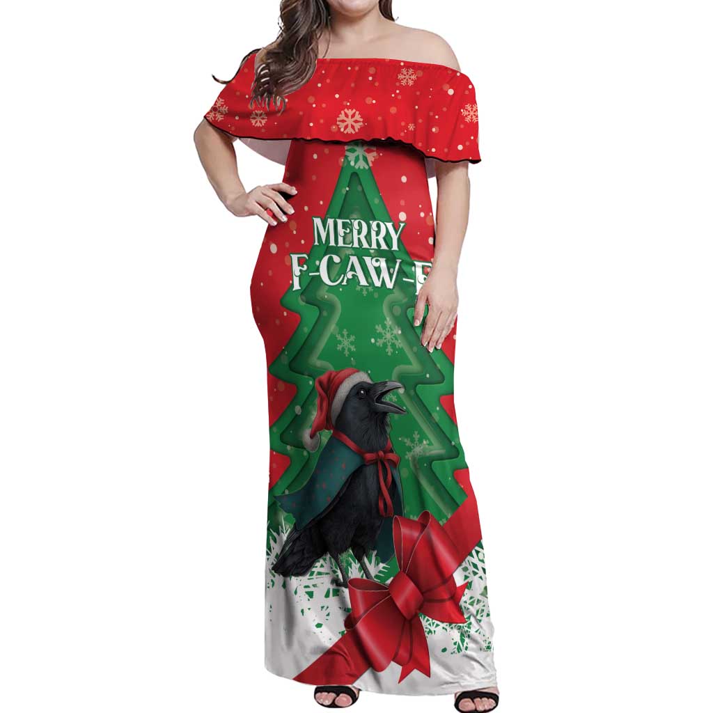 Funny Christmas Raven Off Shoulder Maxi Dress Merry F Caw F - Wonder Print Shop